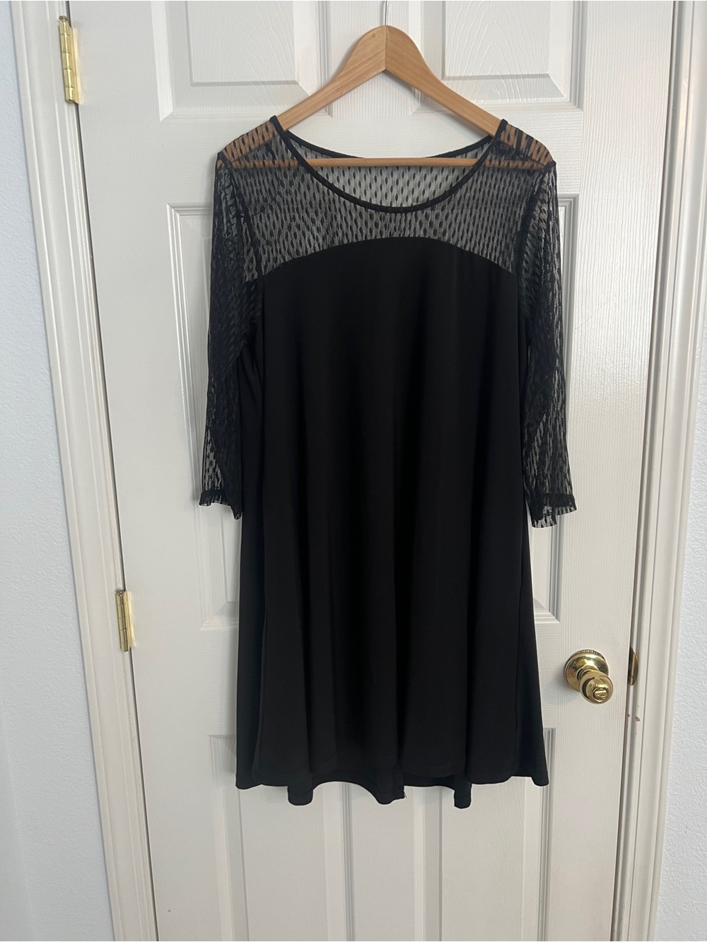 Nina Leonard Little Black Dress Sheer Mesh Sleeves Elegant Evening Cocktail XL